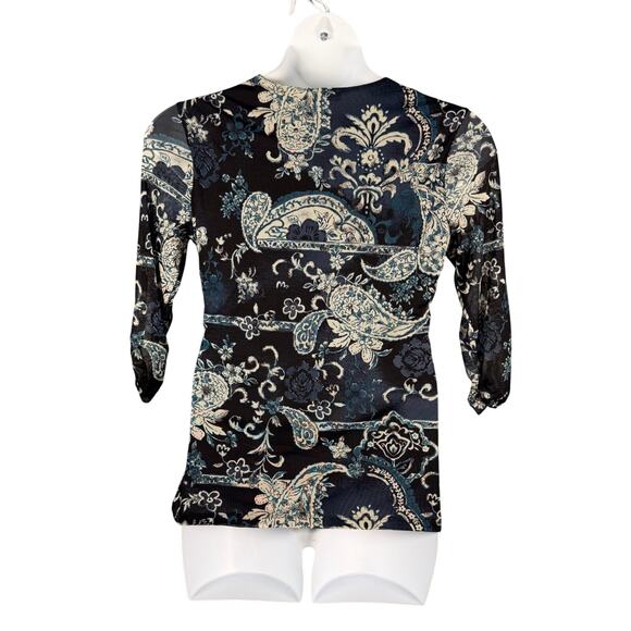 Vintage Worthington Top Womens Large Mesh Babydoll Paisley Y2K Faux Wrap - Picture 6 of 15